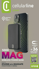 CellularLine Powerbanka MAG 5000 s bezdrátovým nabíjením a podporou MagSafe, 5000 mAh PBMAGSFCOL5000WIRB, modrá